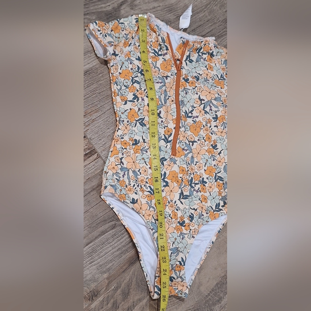 CUPSHE Floral Zip Front Rash Guard One Piece Swimsuit XS Boho/Surf Suit #2144 - Picture 8 of 9
